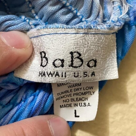 Vintage Y2K Baba Hawaii Blue Palm Tree Beach Smocked Tank Maxi Dress Size Large - Picture 4 of 5